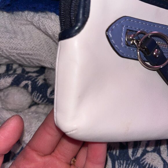 Coach Colorblock Leather Daisy Spectator Zip Wallet Wristlet Blue & White - Picture 3 of 5